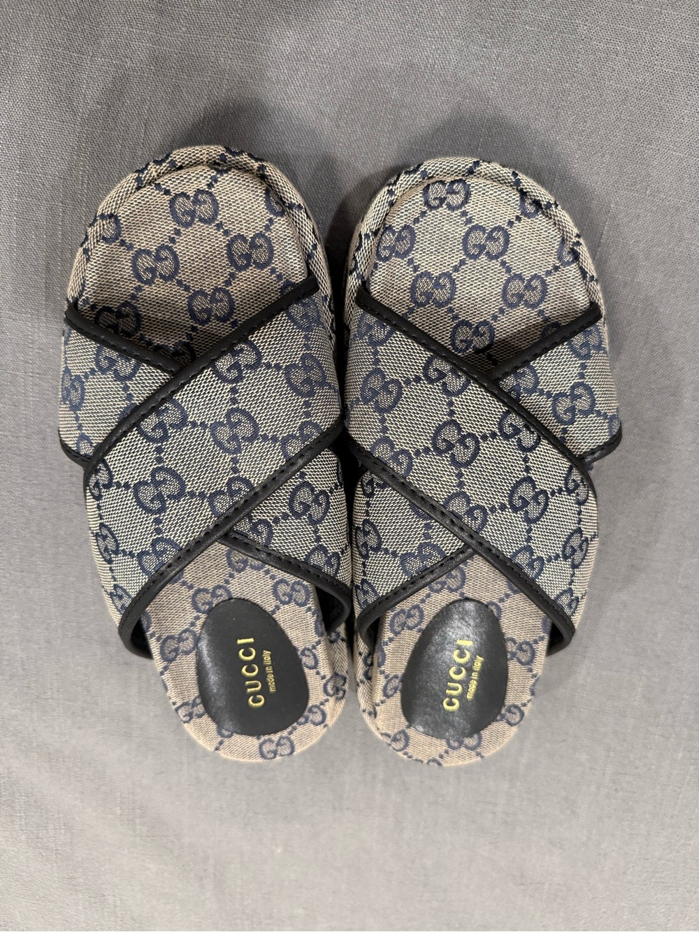 GG navy & Beige Canvas Cross-Strap Sandals - Picture 2 of 5